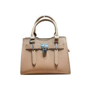 La Terre Tan Structured Handbag With Lock Detail & Dual Handles